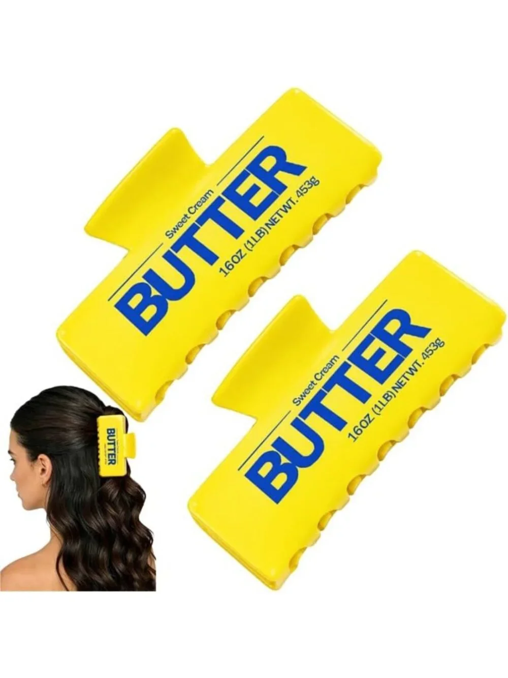 2 Packs Funny Novelty Butter Hair Claw Clips - Trendy Women's Hair Accessories